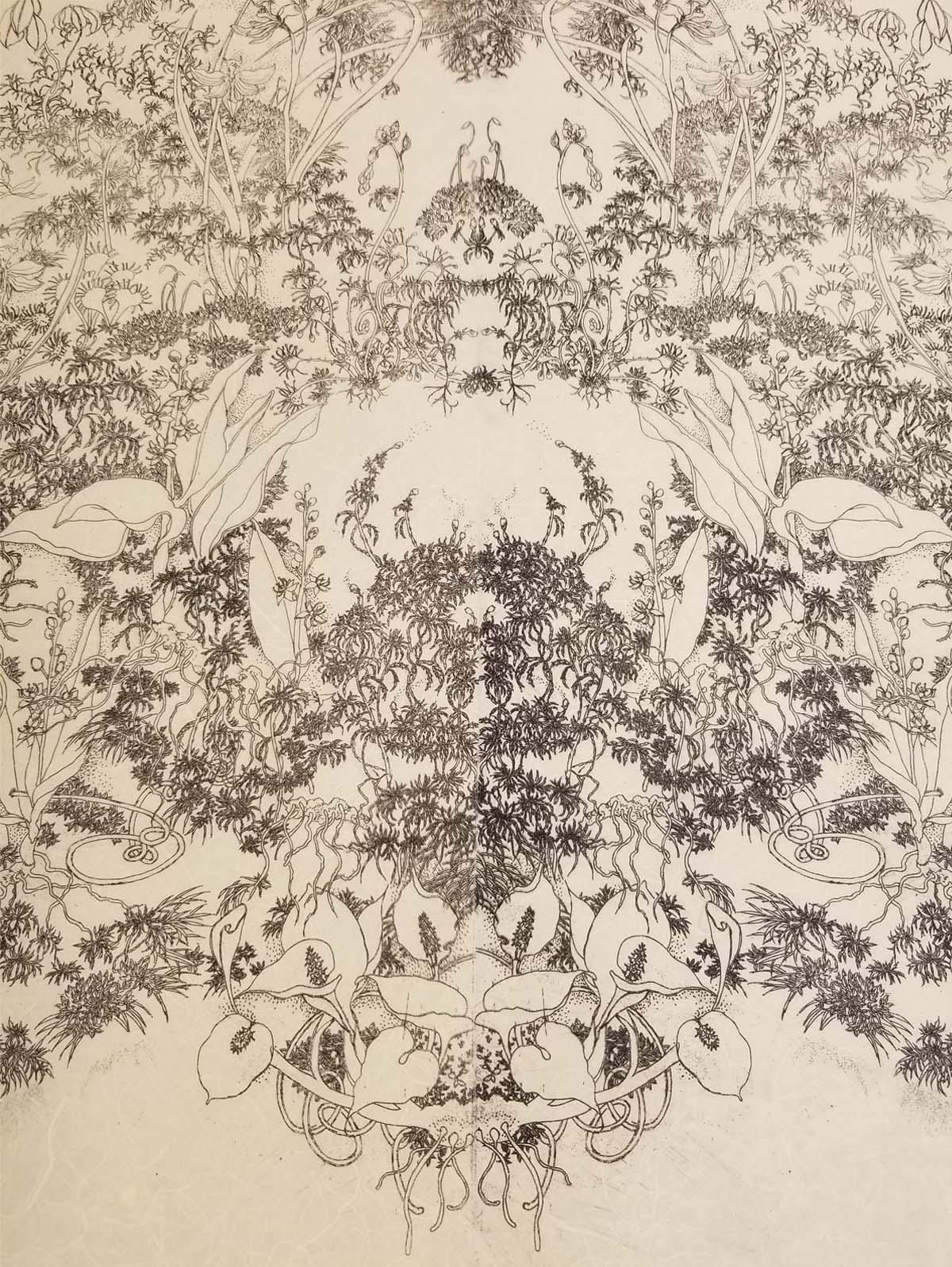 detail etching including floral and foliage