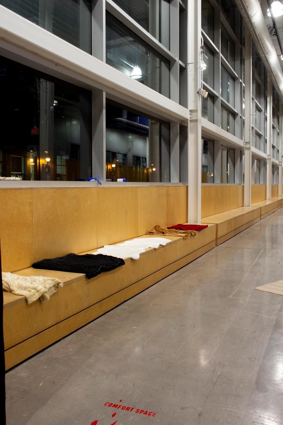 textiles laid out on a baltic birch bench