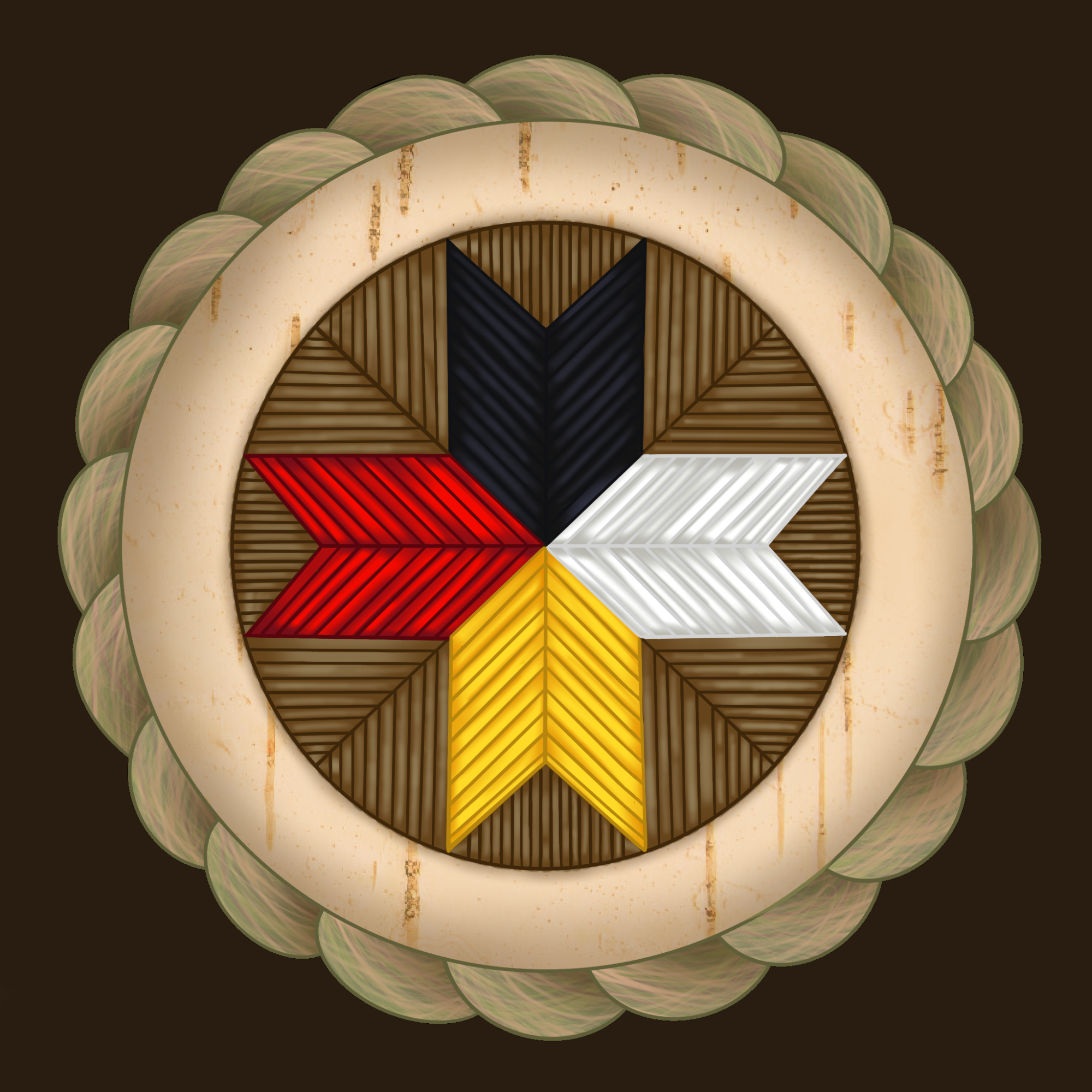 Illustration of the Medicine Wheel as quill work by Buffy Googoo