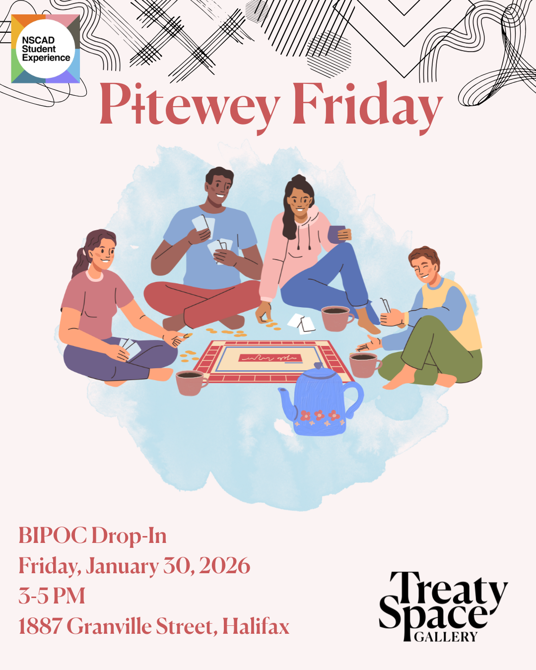 people playing board games and drinking tea, Pitewey Friday invitation