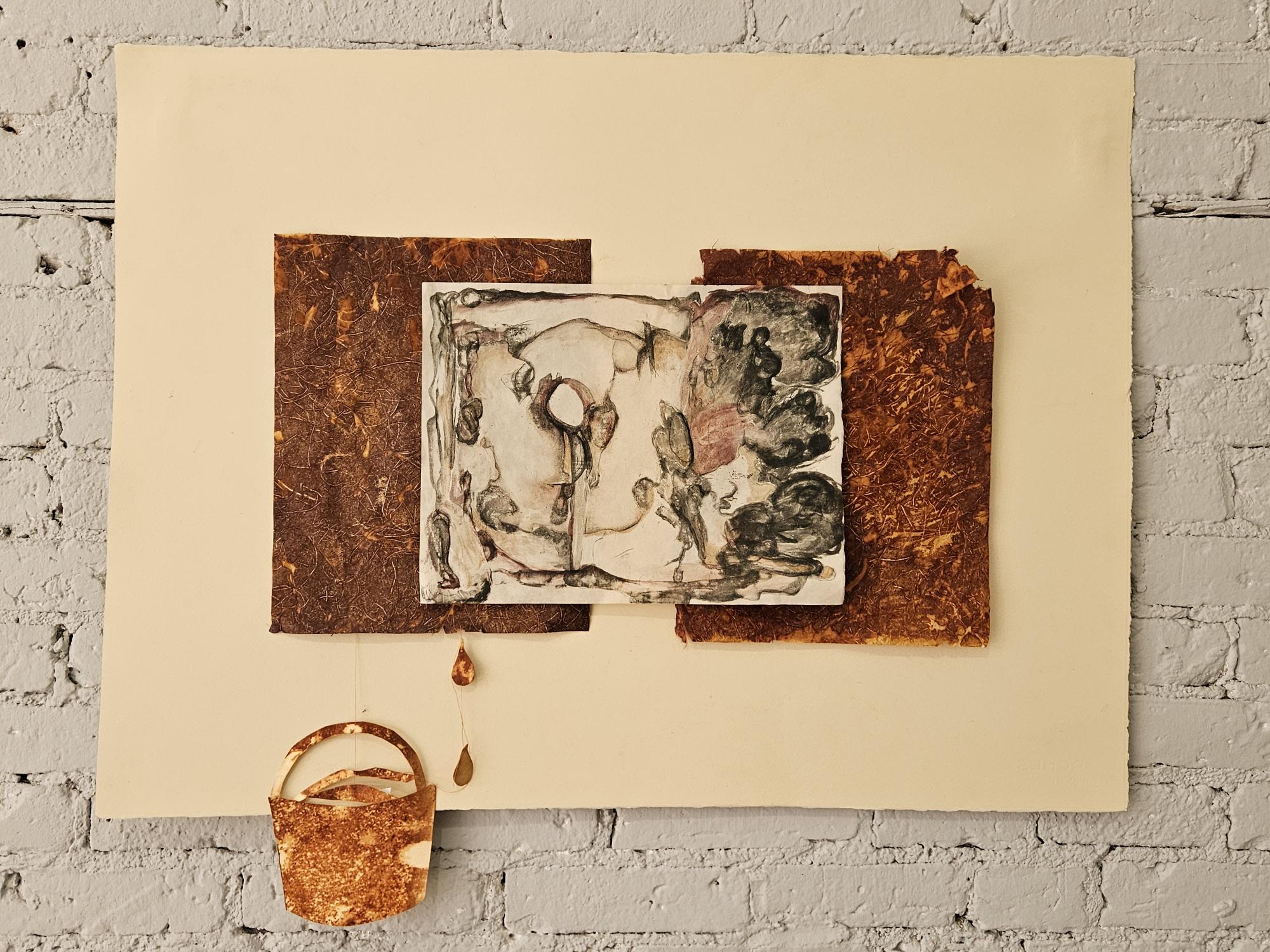 Rust print and lithograph-monotype collage
