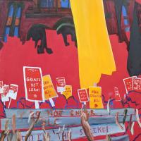 An oil painting of the student strike in Ontario in 2019.