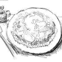 pencil sketch of food on a plate