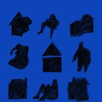 black silhouettes of bodies and houses are arranged on a blue background