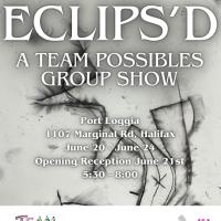 gray background with black scratched sketch markings, with white text on top reading "ECLIPS'D: A Team Possibles Group show"